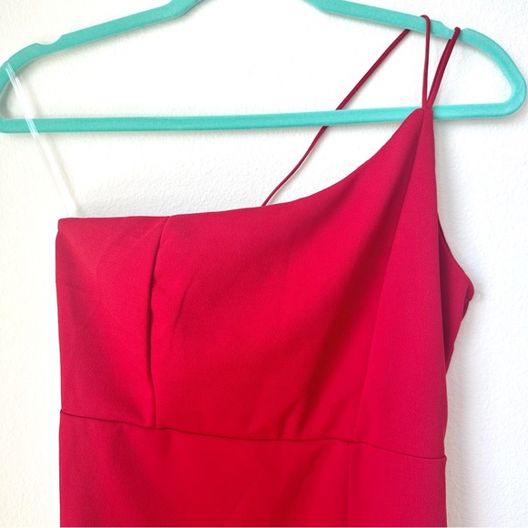 Red One Shoulder Leg Slit Cocktail Dress Bodycon - Picture 8 of 9
